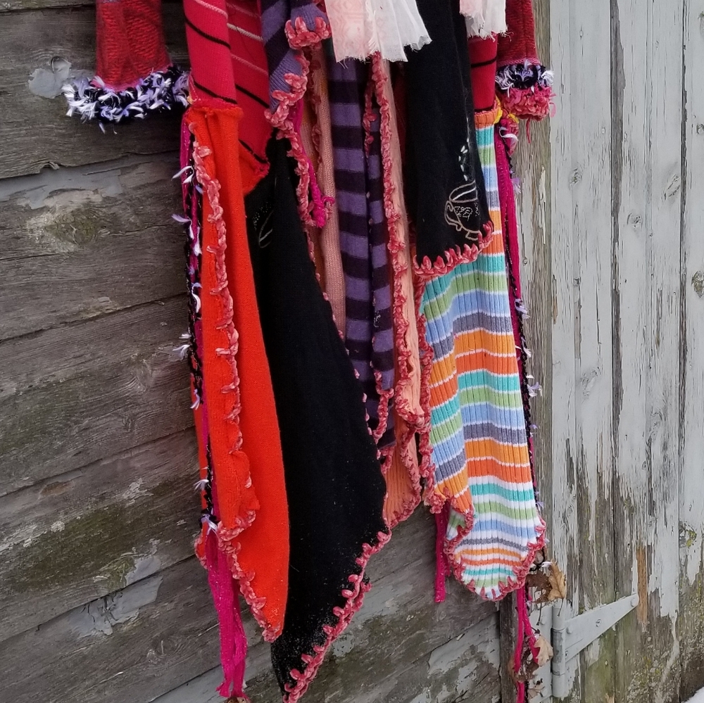 Sweater Coat Boho Upcycled Patchwork Artwear - image 8